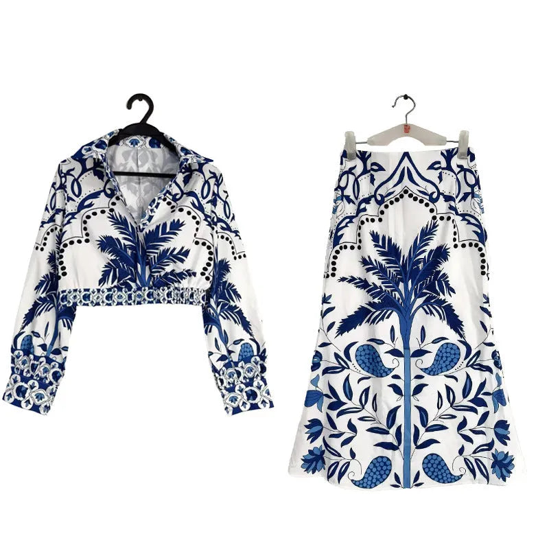 Women's long sleeve polyester casual set with pants in picture colour, shown on a model.