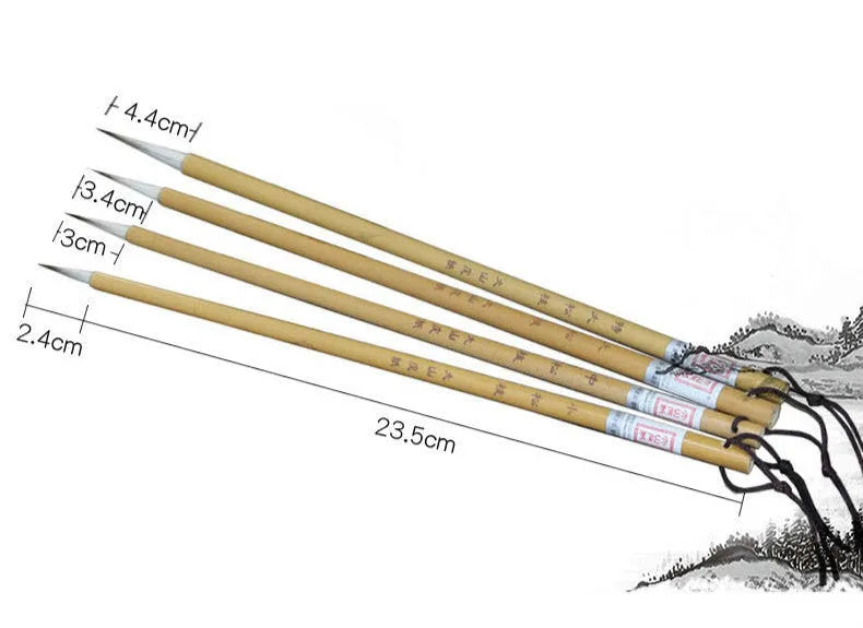 Traditional writing brush set with mixed hair construction and thin gold body design