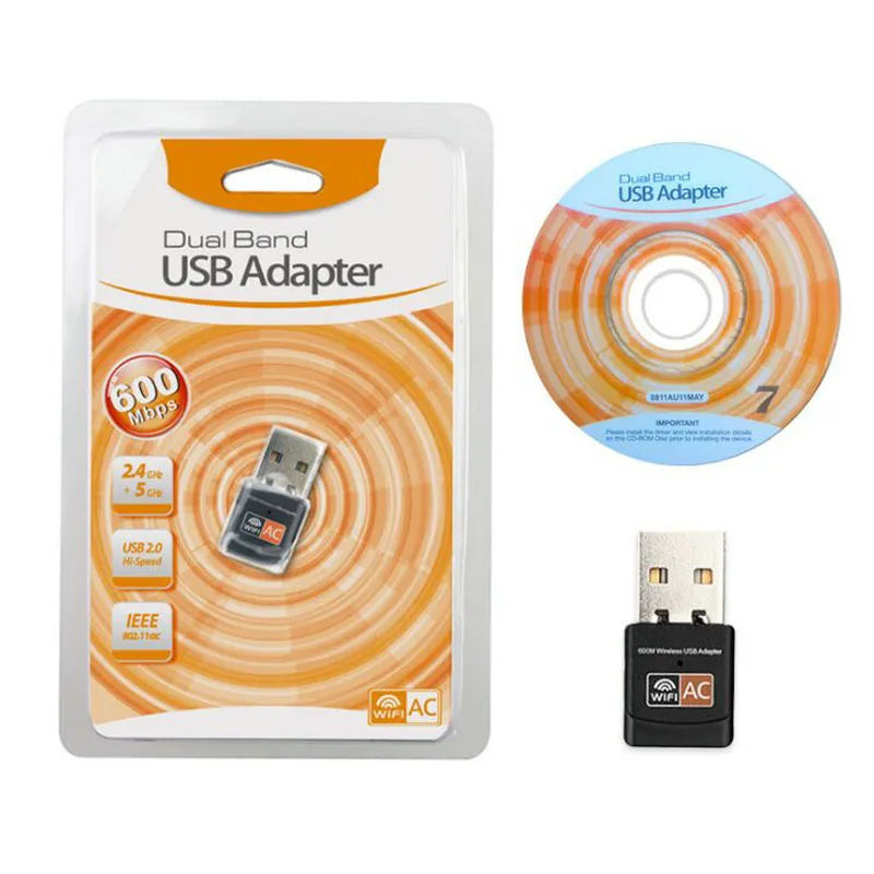 Mini dual band 600M wireless network card USB adapter black 27x14x8mm with 5GHz 2.4GHz support