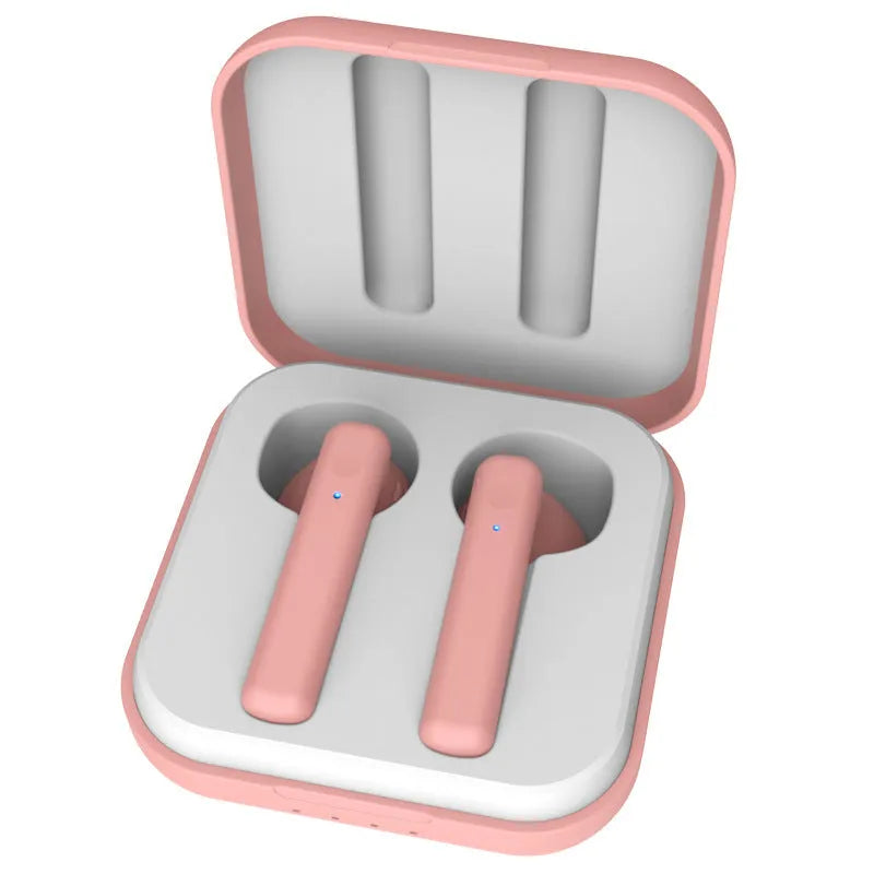 Macaron wireless sports headphones in five colour options with 10-15m range and charging bin