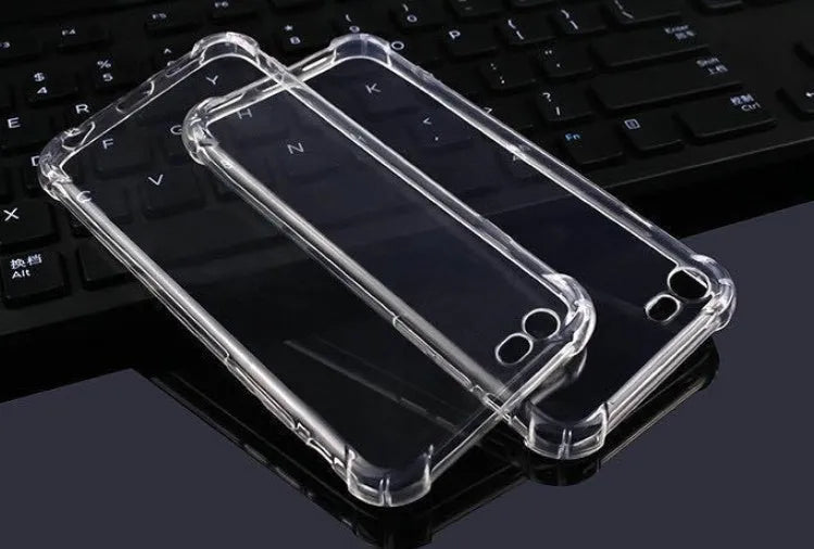 Clear transparent TPU shockproof back cover case for iPhone on a table
