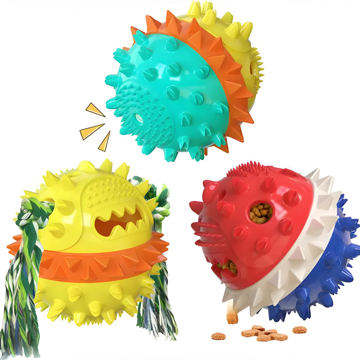 TPR puppy molar stick vocal dog toy, 200g, shown in Lake Blue, Bright Yellow, and American Blue