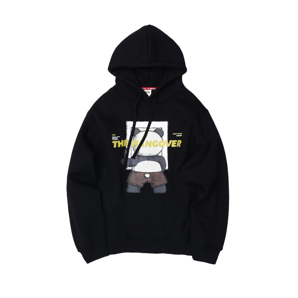 Men's casual black modal hoodie with round neck and straight fit, side view
