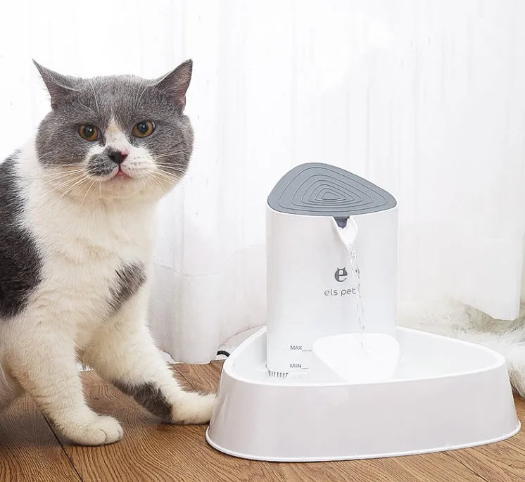 Pet dog and cat water dispenser with 1.8L capacity, quadruple filtration, and silent pump in white