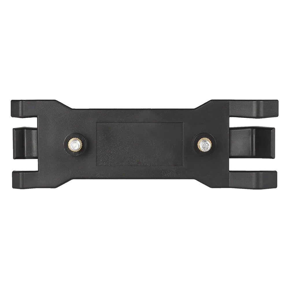 Black ABS plastic umbrella clip mounted on a camera tripod head.