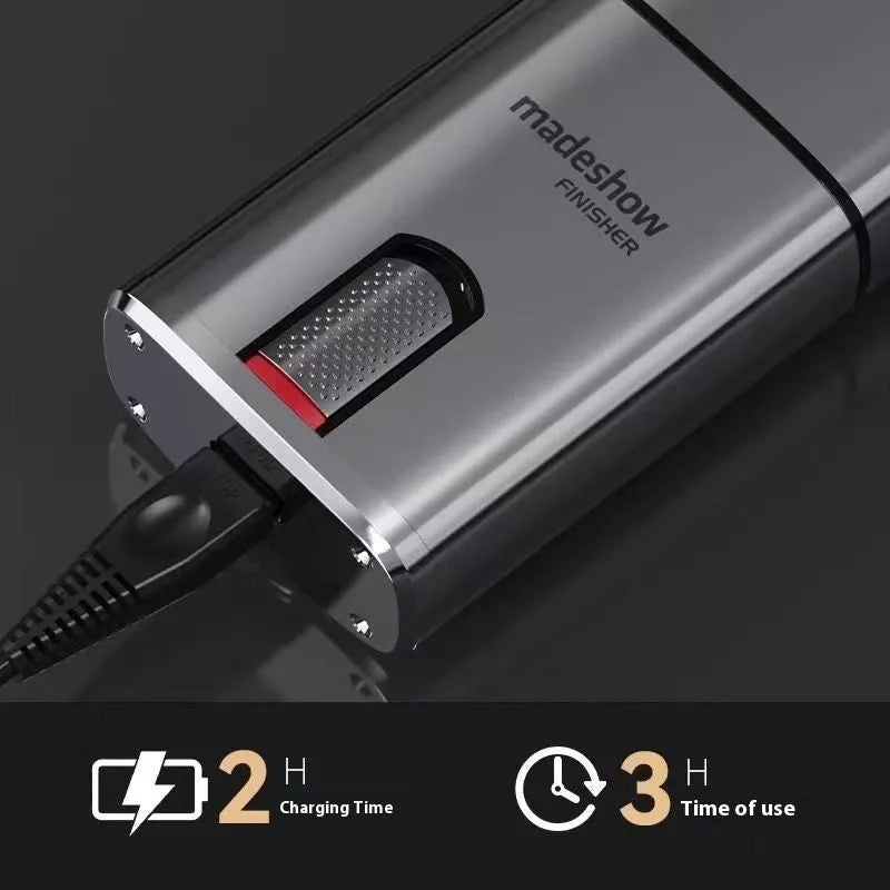 Silver 36W USB rechargeable electric shaver with stainless steel cutter head on white background