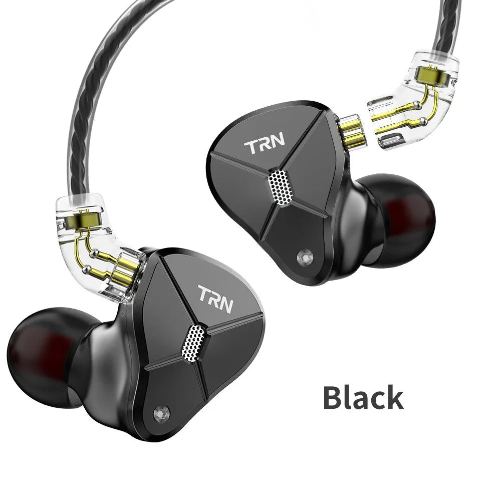 Black in-ear mobile headset with straight 3.5mm plug and TPE cable.
