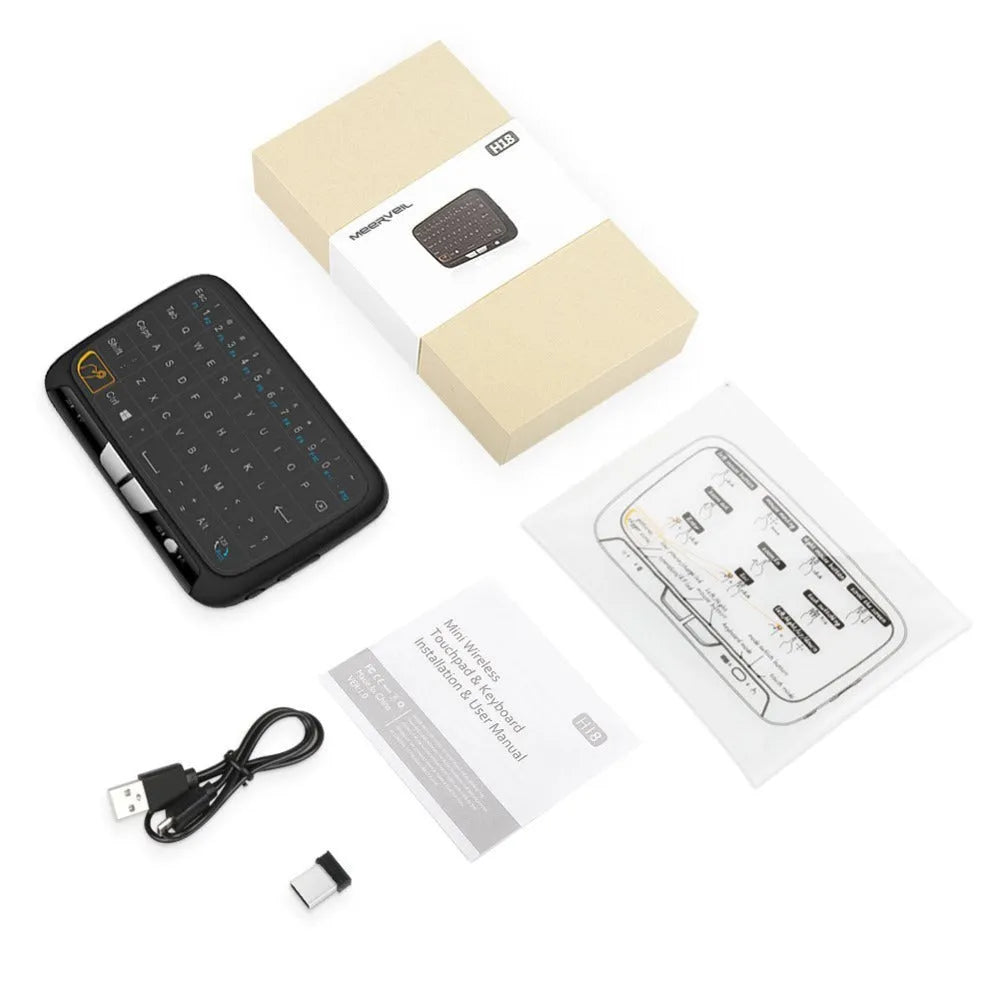 Mini H18 wireless keyboard with touchpad and 2.4GHz USB dongle in black