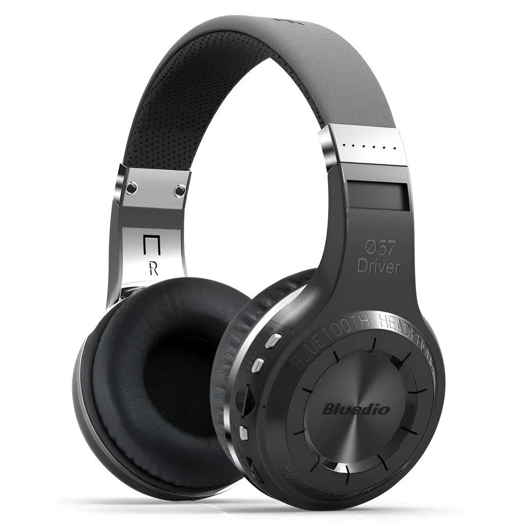 Hurricane Series Bluetooth headset over-ear bilateral stereo wireless headphones in black with 10-metre transmission range and power display
