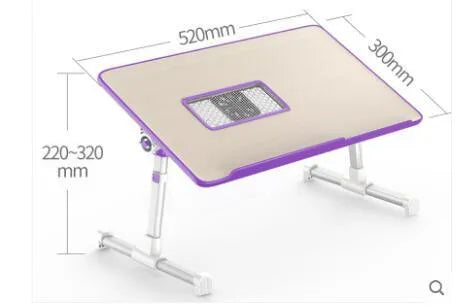 Adjustable laptop desk stand with wood-based panel, folded flat on a surface, 52x30 cm black colour