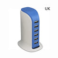 30W vertical 6-port USB charger with UK plug, black, 77x65x110mm