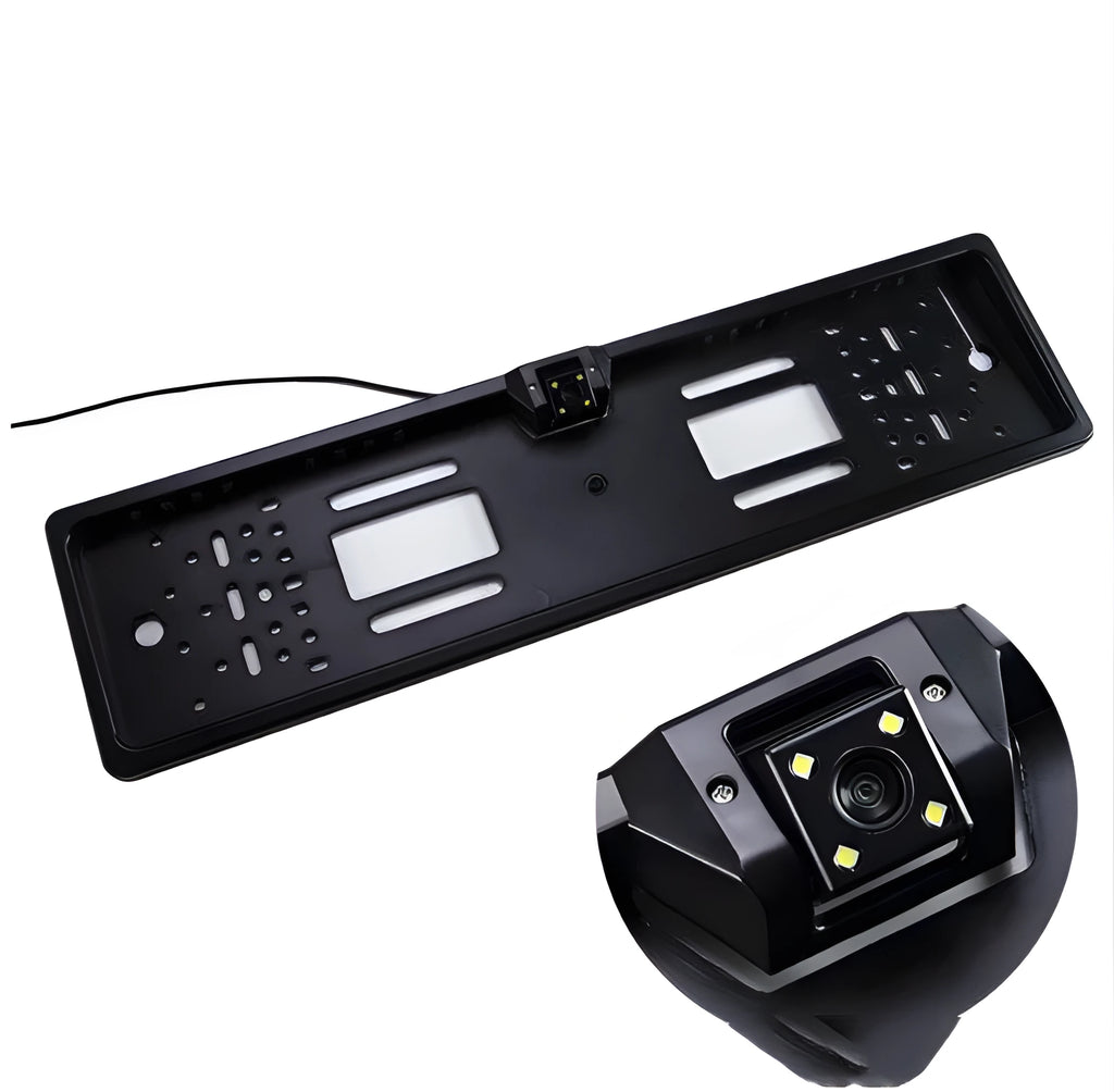European license plate reversing camera with 4 LED lights for night vision, black colour, CMOS sensor