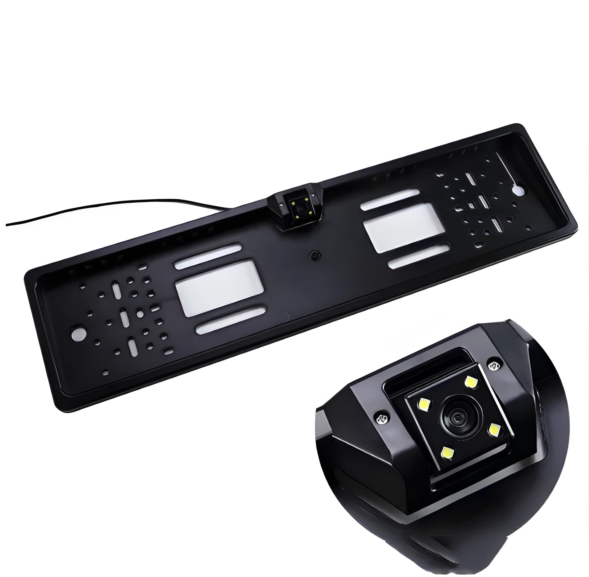 European license plate reversing camera with 4 LED lights for night vision, black colour, CMOS sensor