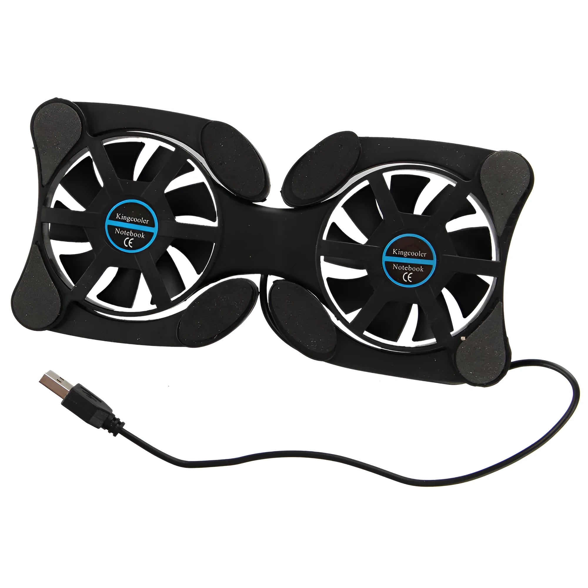 Portable folding black laptop cooling pad with dual 70mm fans and anti-slip surface