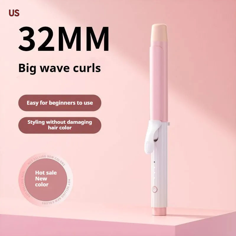 Anion big wave curling iron with four heat gears in pink plastic body, wired 220V