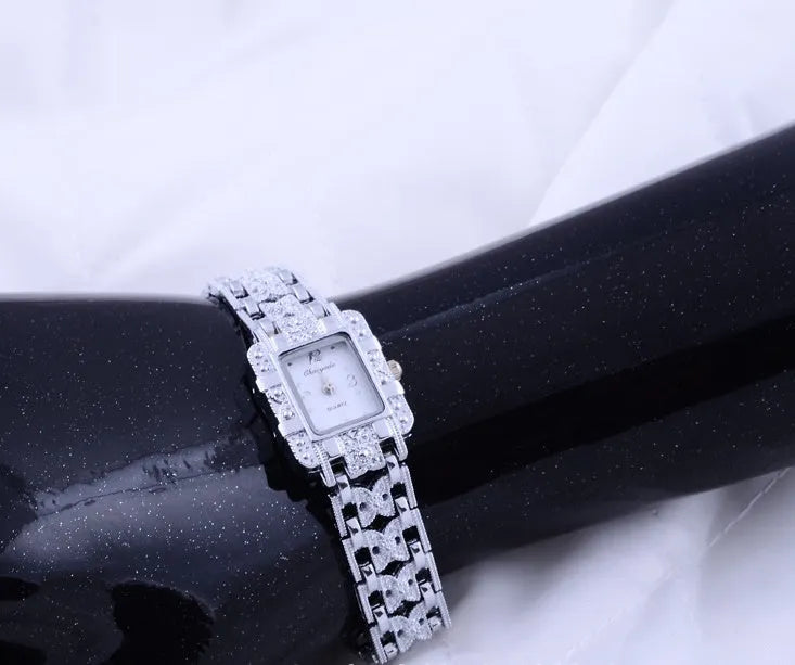 Roman style square steel watch with diamond-studded bezel, 68 movement, five colours, 35g weight