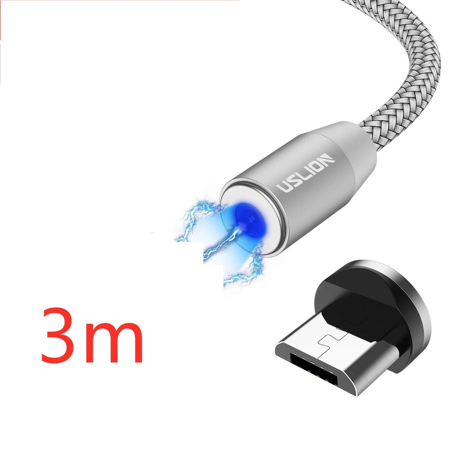 USLION circular magnetic charging cable with aluminium alloy housing and LED indicator