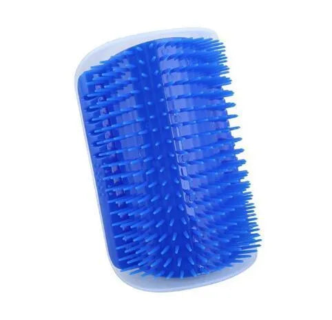 Cat self-grooming brush with mint pad, blue colour, 9x13cm size, on light background