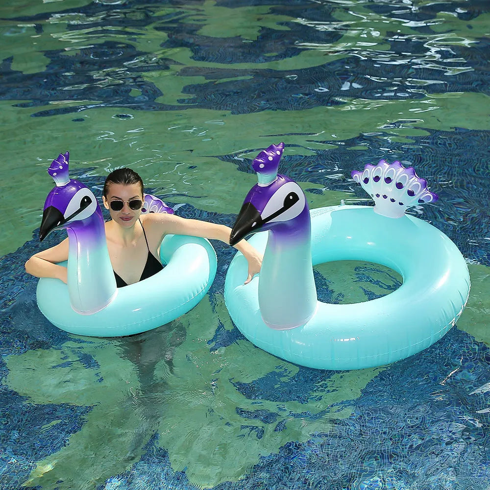 Adult PVC inflatable swimming ring shown with M and L size options and inflated outer diameters 75x75x80cm and 95x100x115cm