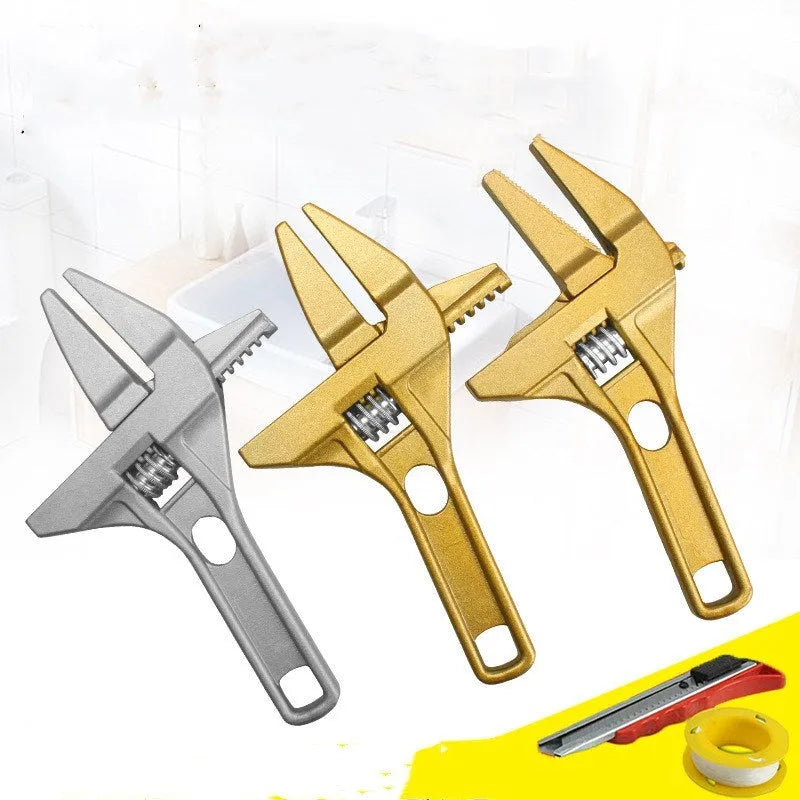Light movable wrench Japanese style sanitary spanner 200mm steel aluminium alloy gold colour toothless jaw