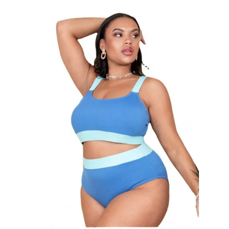 Women's solid colour high waist one-piece swimsuit with a split suit brief style.