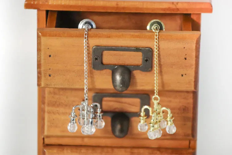 Miniature gold and silver metal retro ceiling light decoration for photography props.