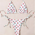 Women's split halter bikini set with backless design in briefs style and solid colour
