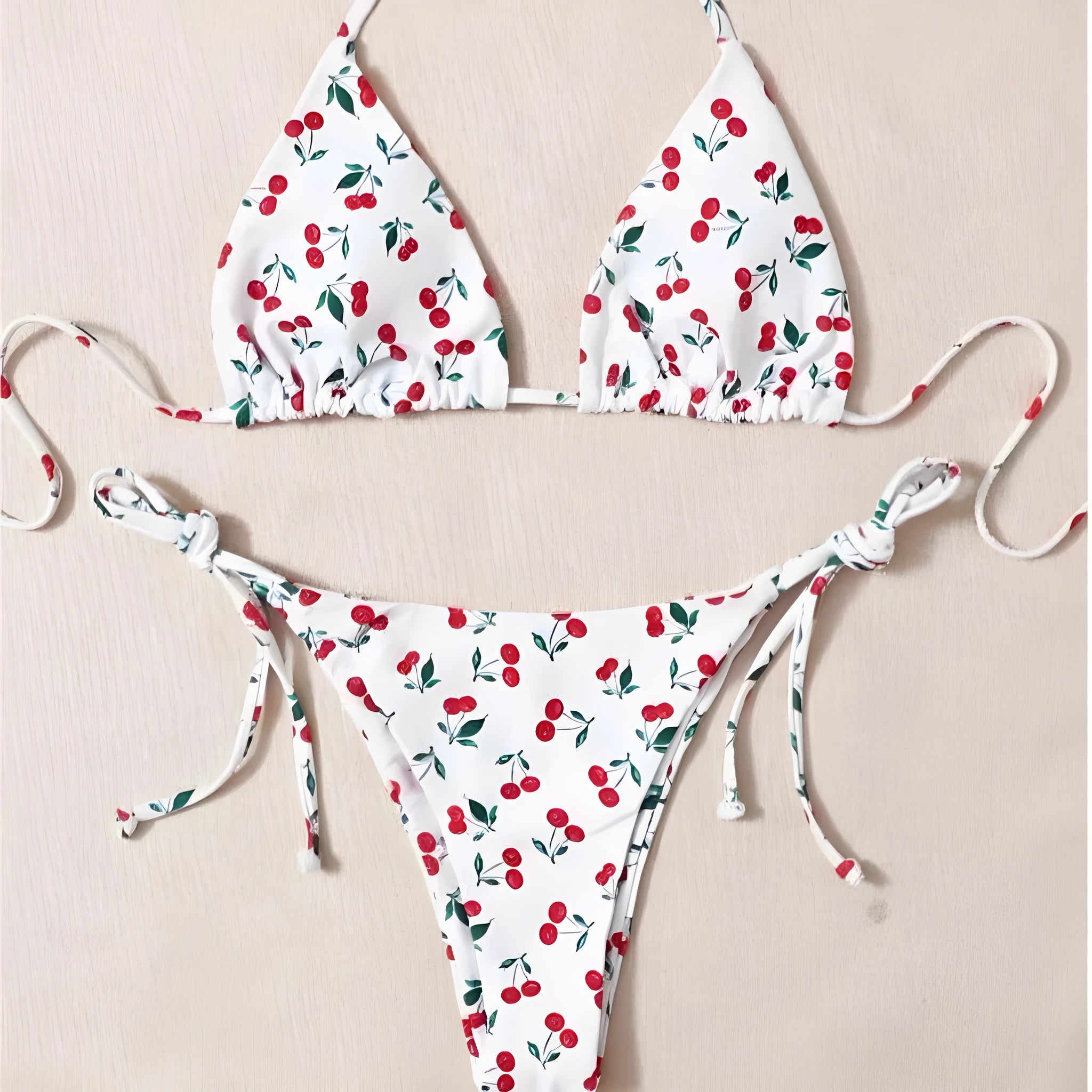 Women's split halter bikini set with backless design in briefs style and solid colour
