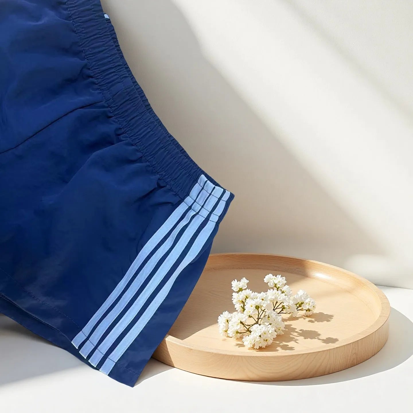 Men's navy blue casual sports shorts with high waist design in nylon fabric