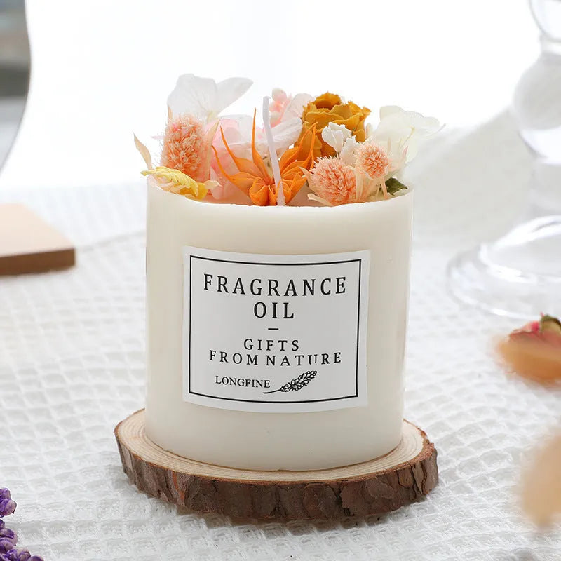 Dried flowers decor romantic aromatherapy candle with embedded pressed botanicals in 330g size