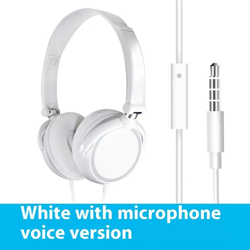 Black folding over-ear wired headphones with adjustable headband and 3.5mm plug on a coiled TPE cable.