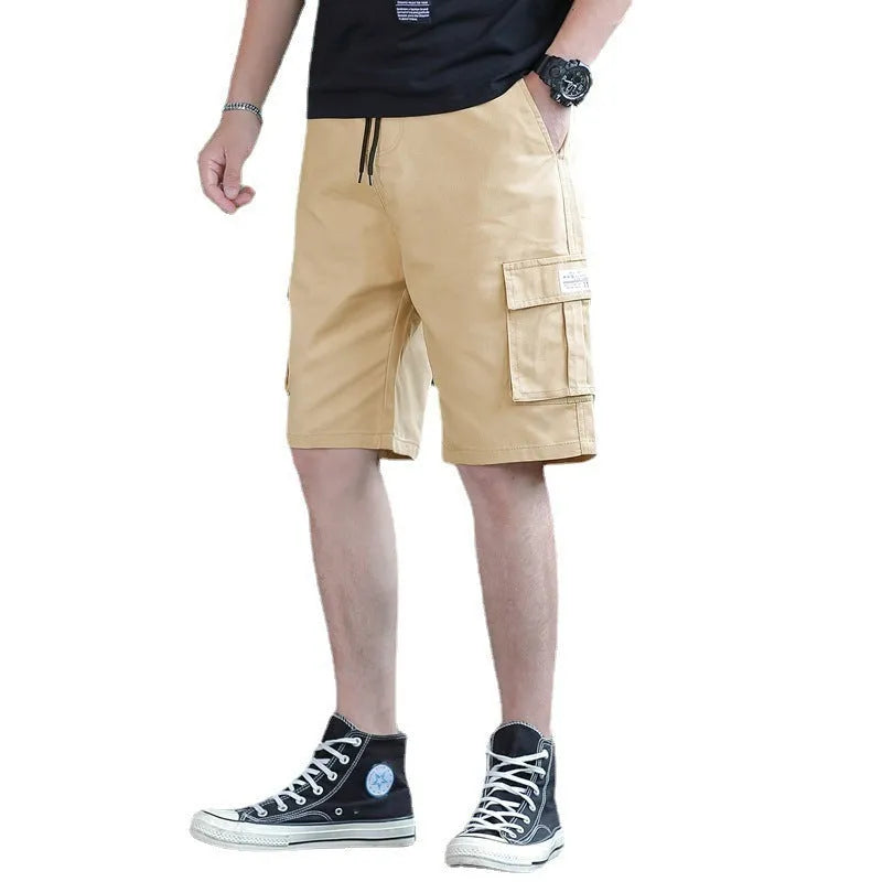 Men's loose fit Korean style cargo trousers in army green with giraffe pattern gradient detail