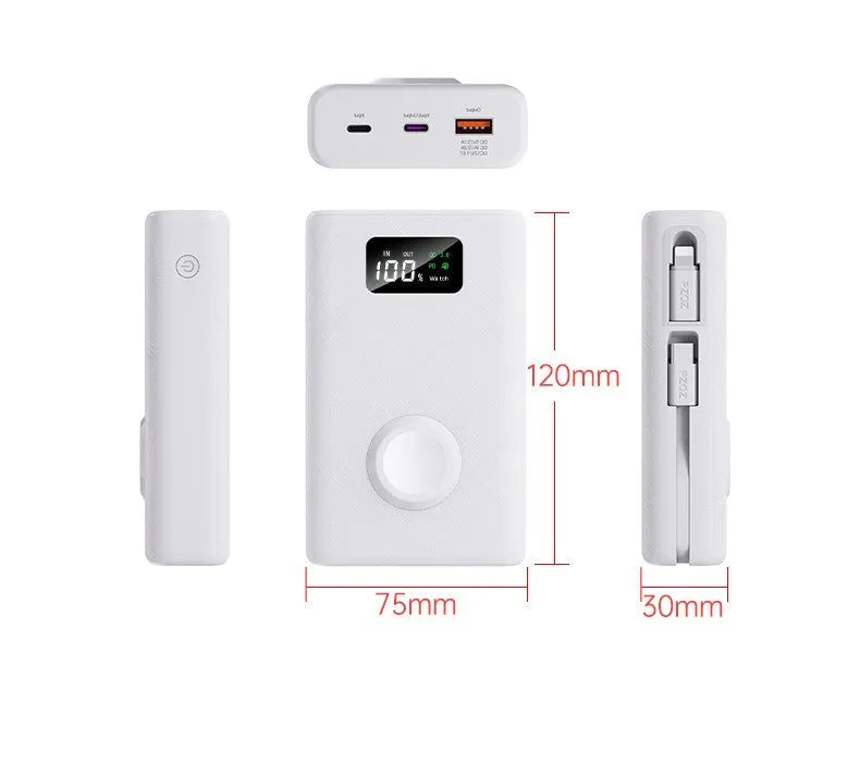 20000mAh magnetic wireless power bank with display screen in black plastic housing