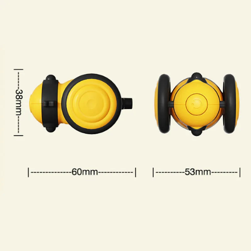 Bee-shaped electric cat car toy with feather teaser stick in pink and yellow colour options