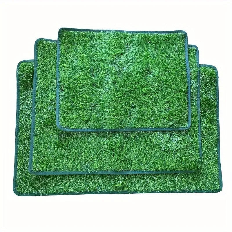 Artificial grass dog and cat toilet training mat in small, medium, and large washable sizes.