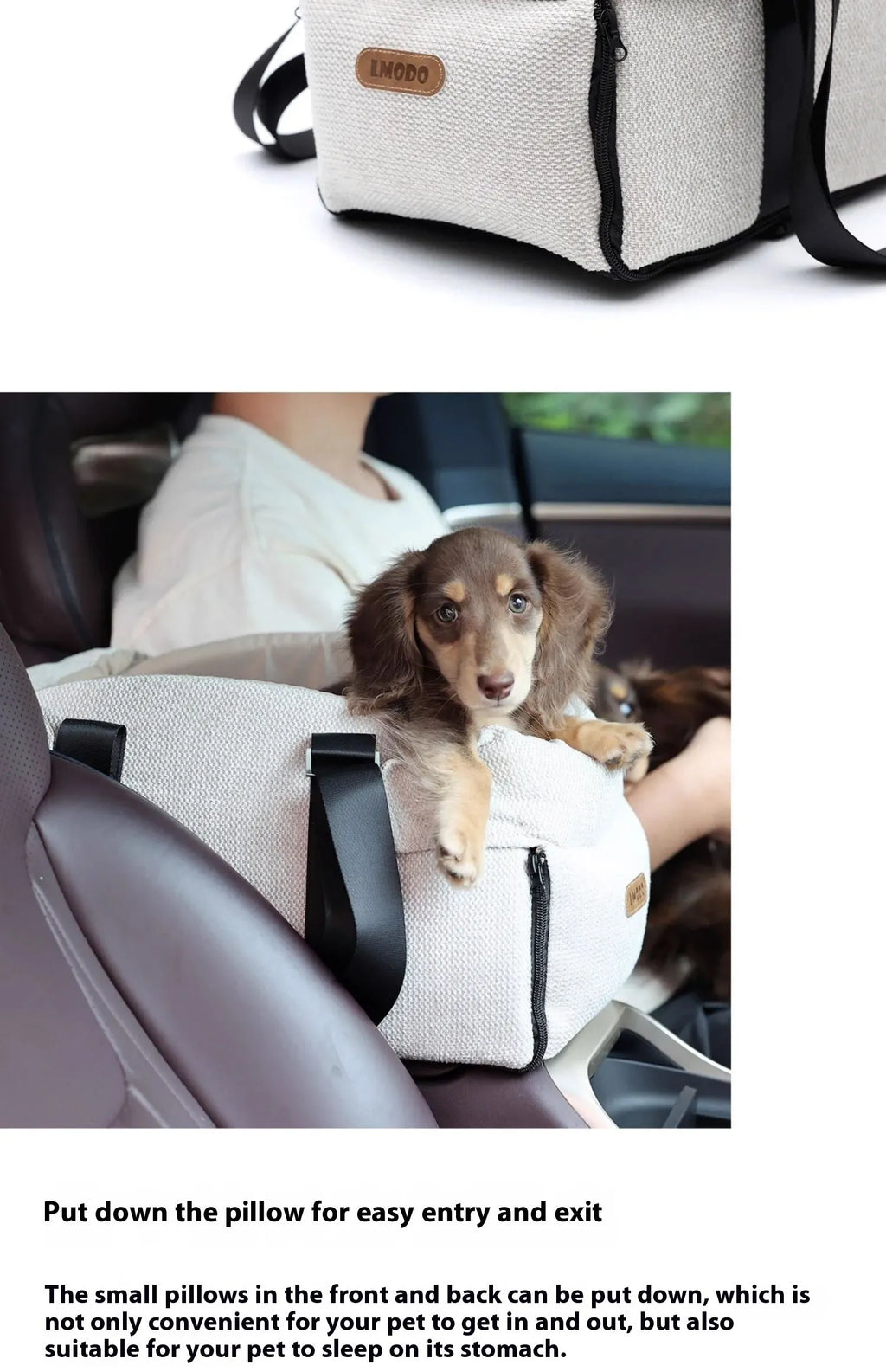 Beige white dual-use pet car nest and carrier for small pets up to 10 kg.