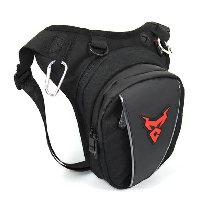 0105MC motorcycle leg bag in 1200D Oxford cloth shown in blue, with adjustable strap for multiple carry positions.