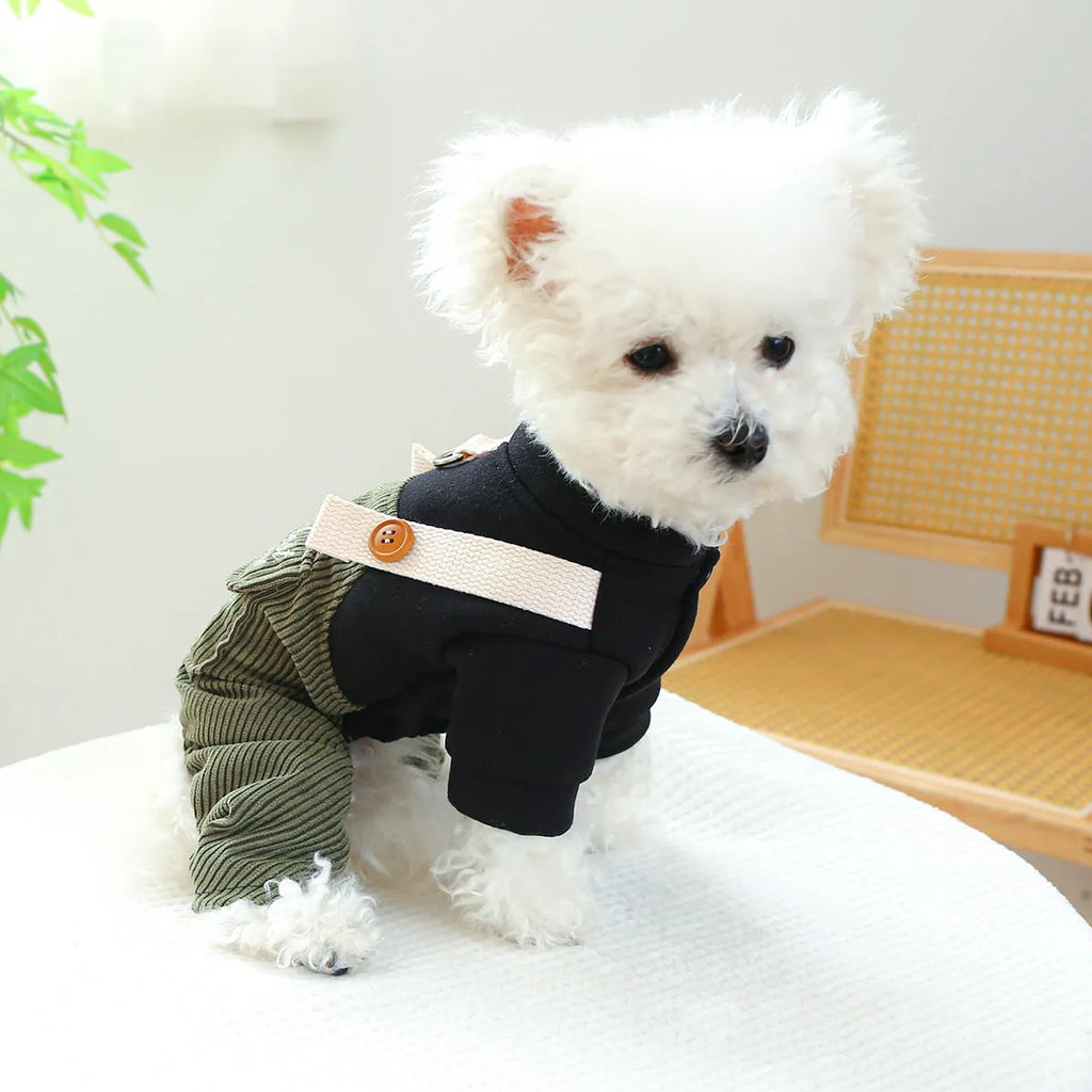 Corduroy pet overalls for dog or cat in good friend work clothes style, polyester fabric, size XS to XL