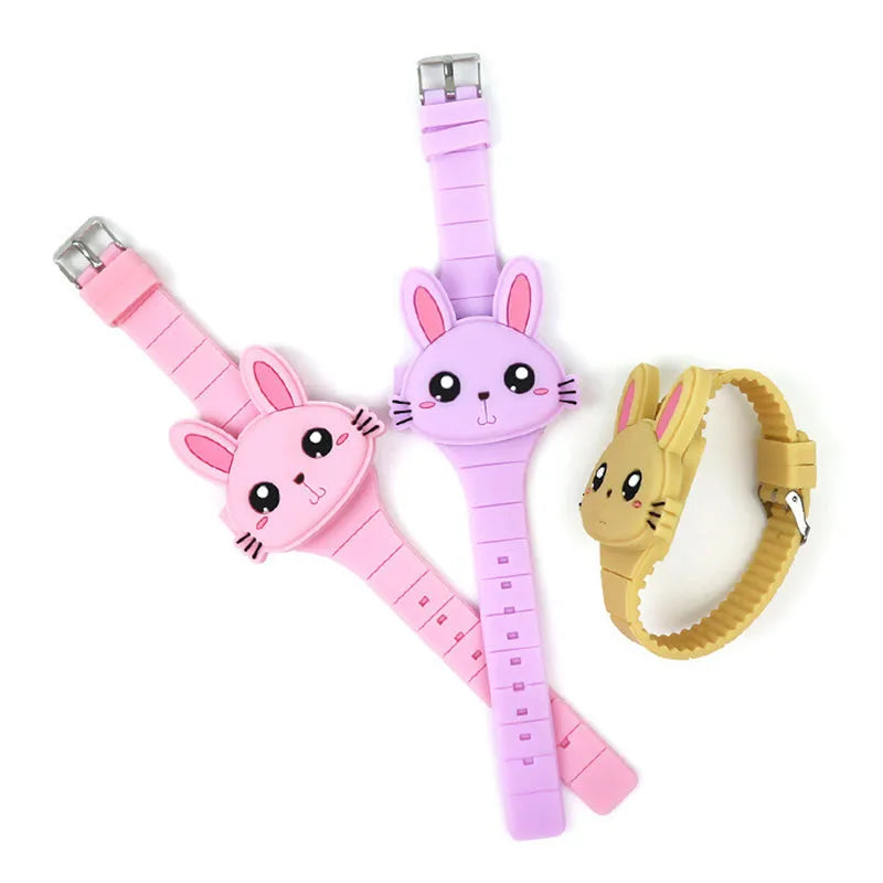 Children's electronic watch with 55mm cartoon dial, silicone strap and stainless steel pin buckle in blue