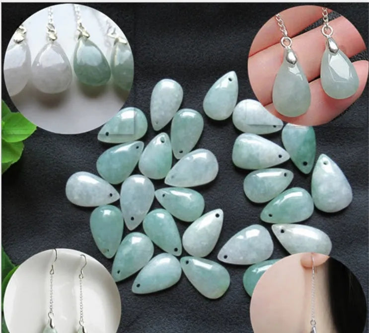 Natural Burmese jade drop earrings for women, green gemstone, 17x10mm dangle earrings