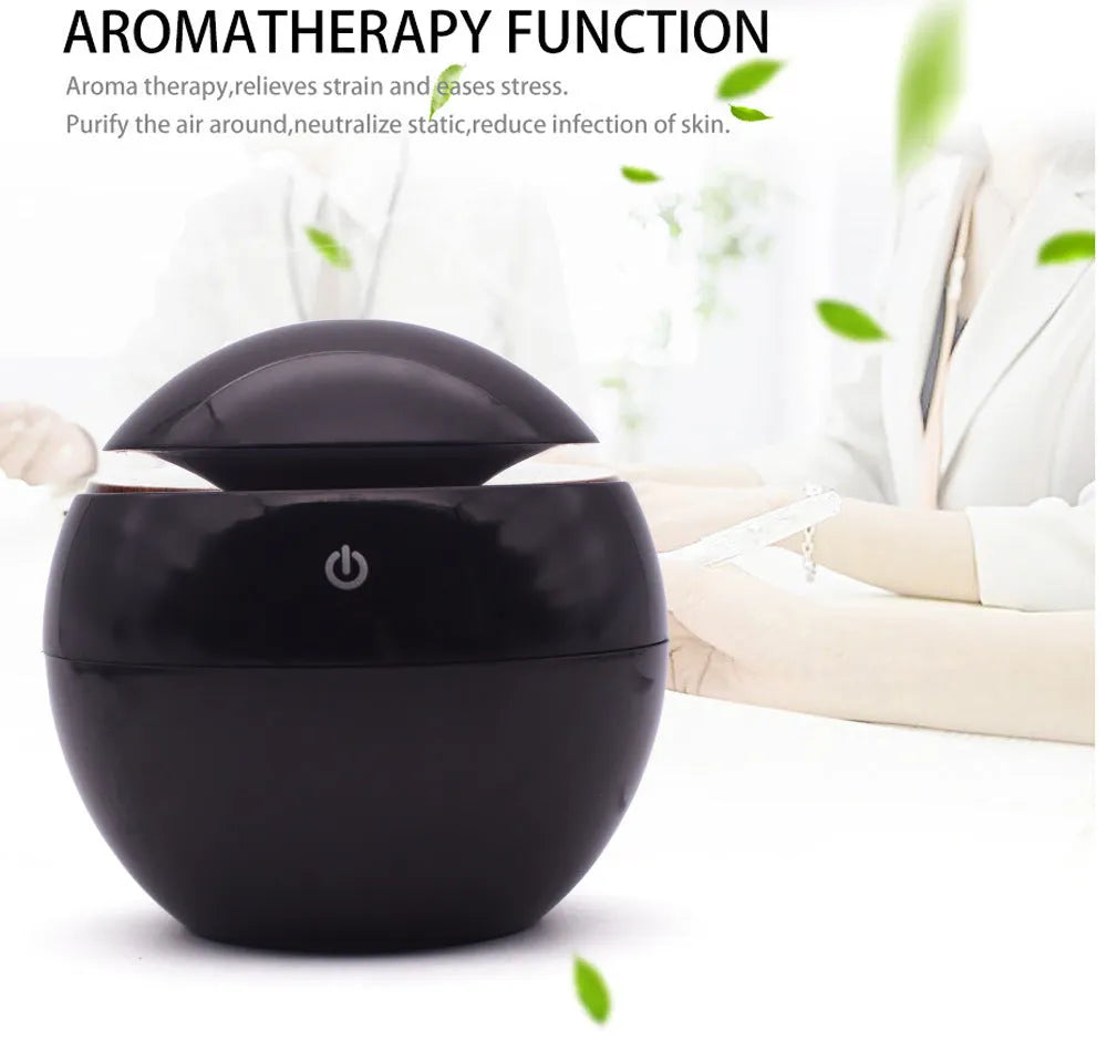 White USB ultrasonic atomiser humidifier with 130ml water tank measuring 110x110x95mm
