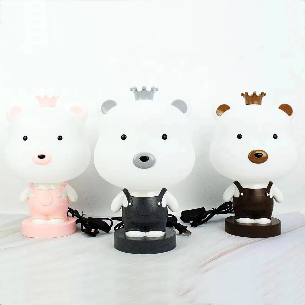 Cartoon animal table lamp in bear, cattle, rabbit or tiger designs with LED light and plastic shade