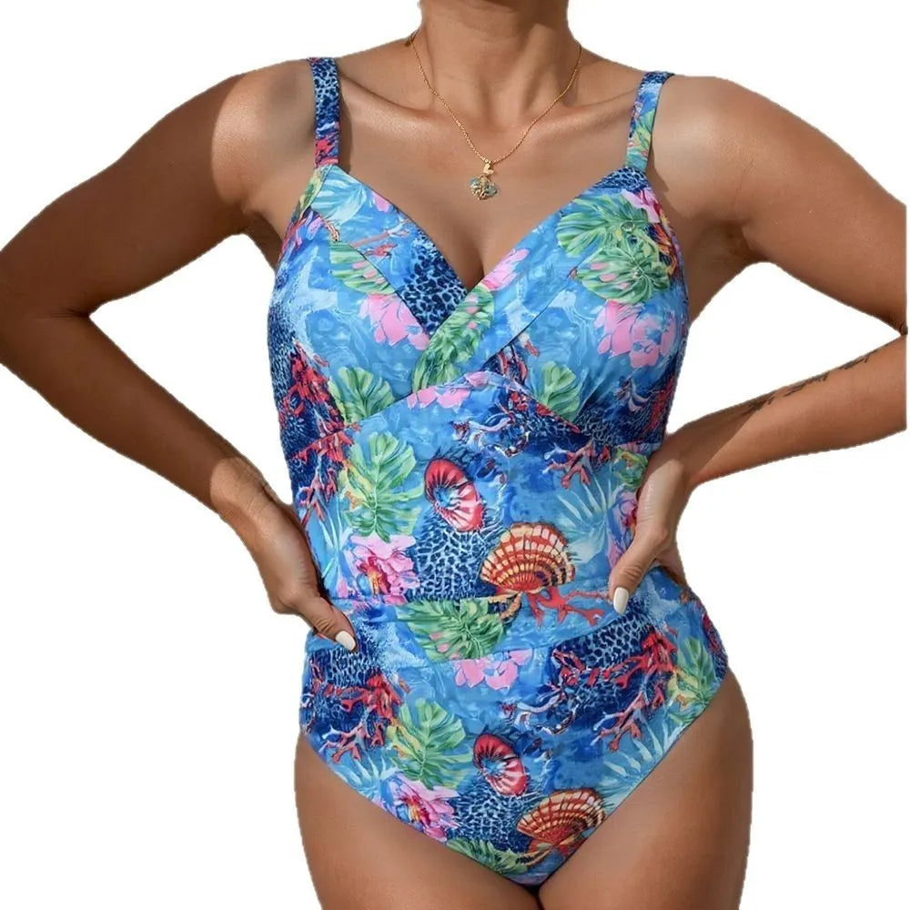Tight gather slim conservative one-piece swimsuit in polyester spandex backless sleeveless design