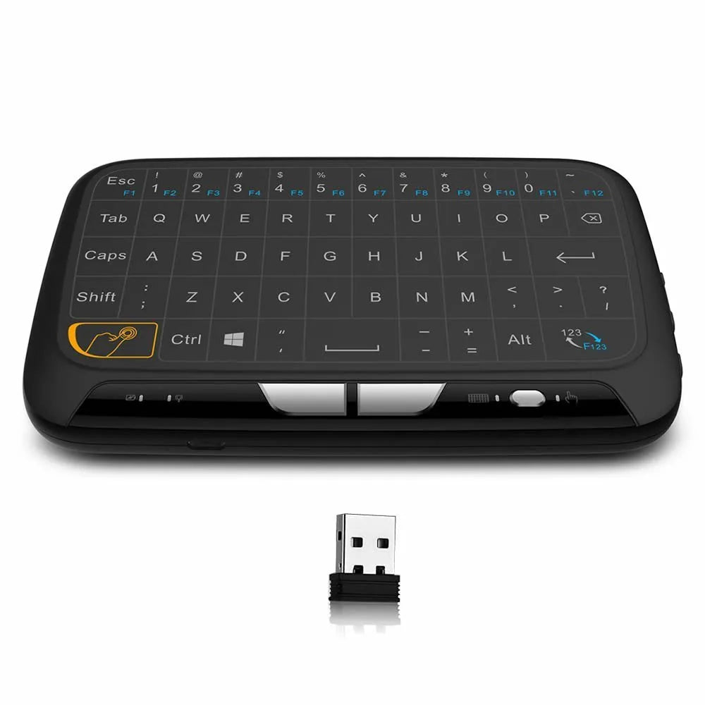 Mini H18 wireless keyboard with touchpad and 2.4GHz USB dongle in black