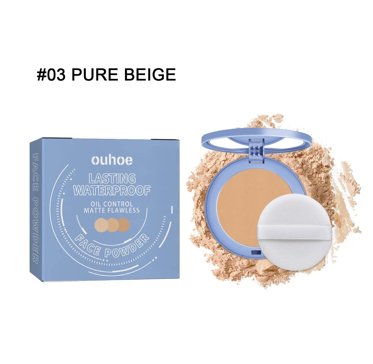 8g loose finishing powder compact in natural beige, pure beige and classic ivory colours