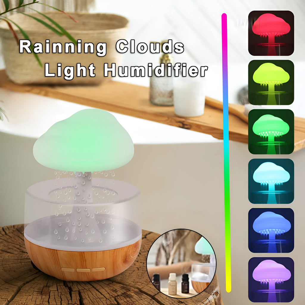 White USB humidifier with aromatherapy diffuser and colour-changing night light on desk