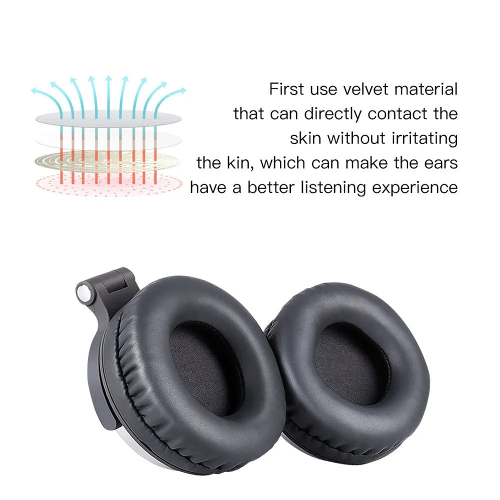 Foldable head-mounted Bluetooth headphones in black silver with multiple connectivity modes