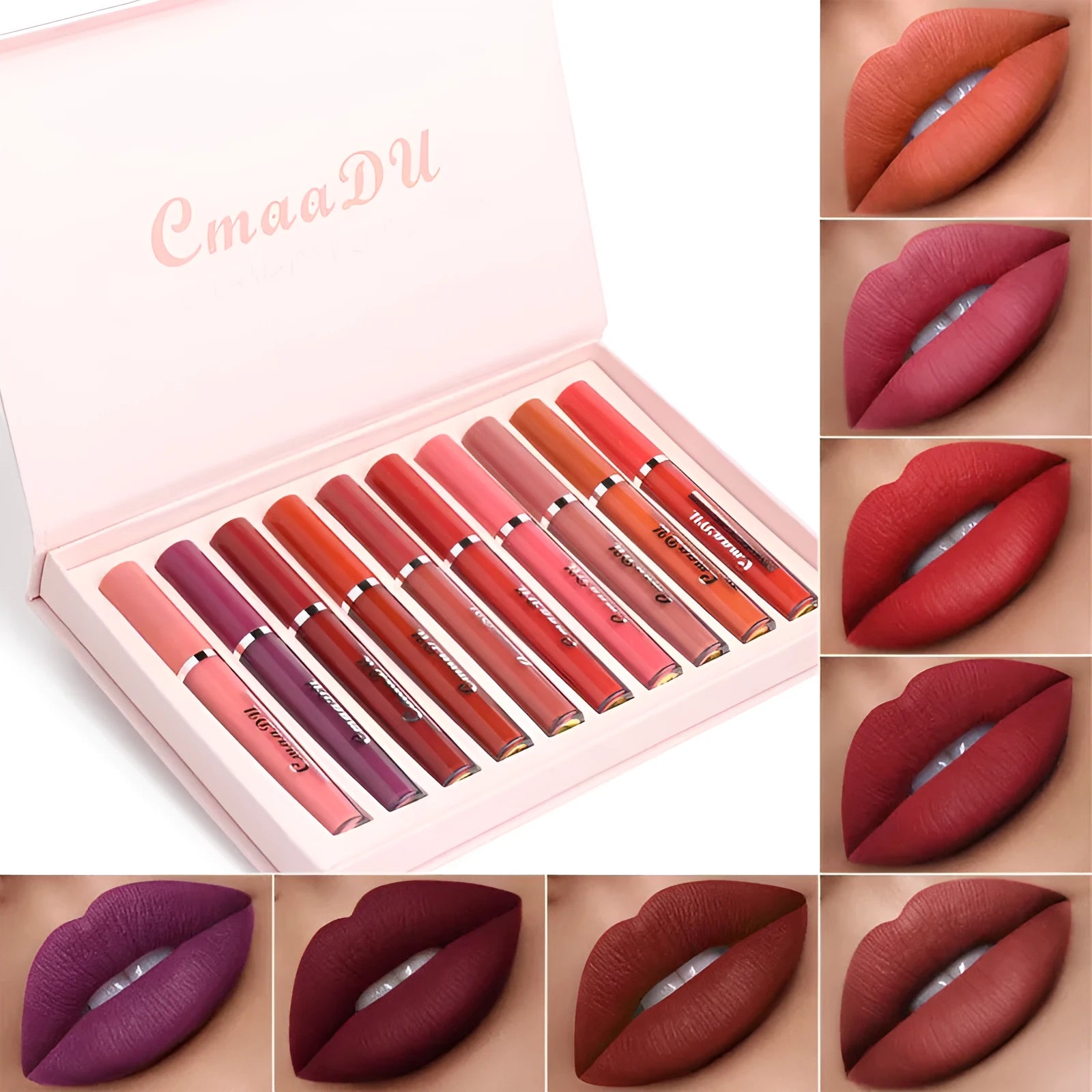 10-piece set of women's matte lipsticks in waterproof non-stick cup formula