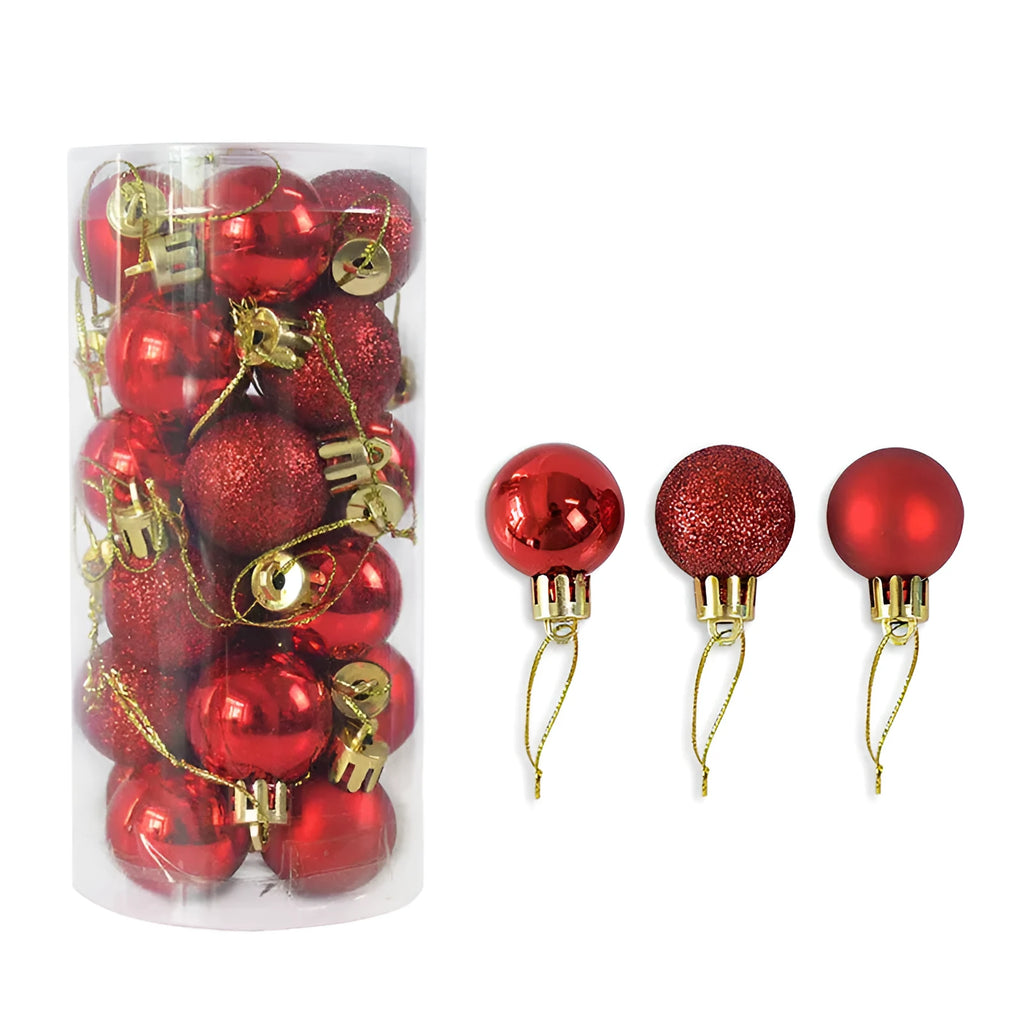 Shiny matte electroplated barrel-shaped plastic Christmas bauble in assorted colours, 6cm diameter.