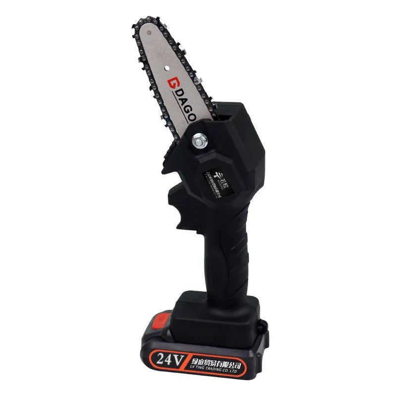 Wireless 6-inch lithium battery chainsaw with rechargeable battery and charger, EU model, green and black colour